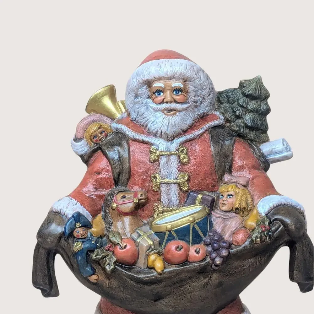 Vintage Handpainted Ceramic Santa Toy Bag Figurine